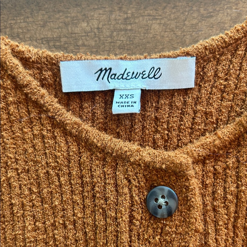 Madewell, Rust/Burnt-Orange Ribbed Button-Front Tank w/ Ruffle Hem - Picture 2 of 5